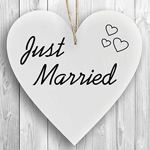 Herzschild Holzherz Holzschild 16 x 16 cm Just Married weiß Dekoschild Wandschild Schild Holz Heirat Ehe Flitterwochen