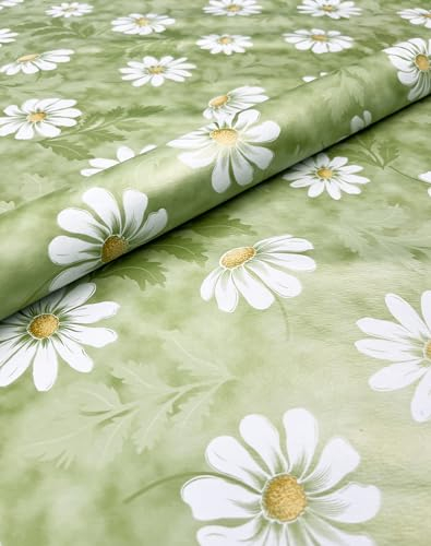 PVC Tischdecke Gänseblümchen grün weiß Wachstuch • Breite & Länge wählbar • abwaschbar • Kamille, Größe:100 x 100 cm