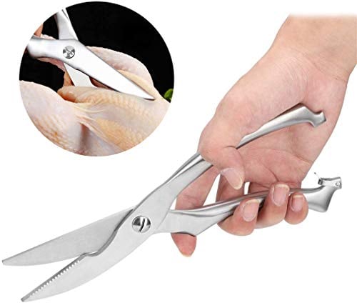Poultry Shears, Heavy Duty Stainless Steel Kitchen Shears Premium Spring Loaded Food Scissors with Non-Slip Handle and Safety Lock, for Cutting Bone, Chicken, Meat, Fish, Seafood & Vegetables