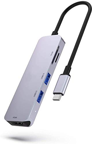 HUB USB Type C 5 en 1 avec HDMI 4K @ 60 Hz, ports USB 3.0, lecteur de carte SD/TF, adaptateur multiport pour iPad, MacBook Air Pro et autres ordinateurs portables de type C (gris sidéral)