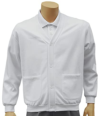 Cathedral Mens White Bowlers Bowling Jersey Fleece Button Up Cardigan Brushed Back Sweatshirt Fabric Soft And Warming For Indoor And Outdoor Lawn Flat Green Bowls (Medium)