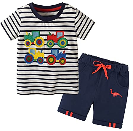 Tenues Bébé Garçon été Enfant en Bas âge Garçons Ensemble de Vêtements Dessin Animé Voiture Impression T-Shirt Hauts + Shorts 2 Pièces Pyjamas Ensemble de Shorts (Bande de Voiture, 6-7 Ans