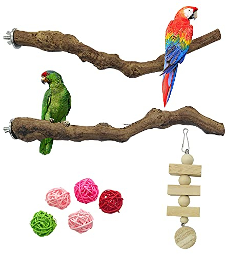 Allazone 2 PCS Perchoir Perroquet, Jouets Oiseaux en Bois, Jouet à Suspendre pour Perroquet, Bois Pieds Perchoirs, Balançoires, Échelles, Perché