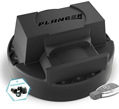 PLANGER® - Wagenheber Gummiauflage FLACH + 4 VENTILKAPPEN (für Mercedes-Benz) auf Rangierwagenheber - Schützt PKW und SUV durch Form und Gummi