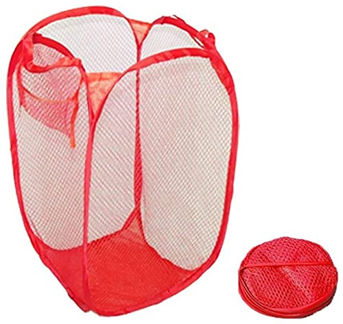 Toysrex Foldable Pop Up Mesh Washing Laundry Basket Bag Bin Hamper Toy Tidy Storage Organiser Organizer (Red)