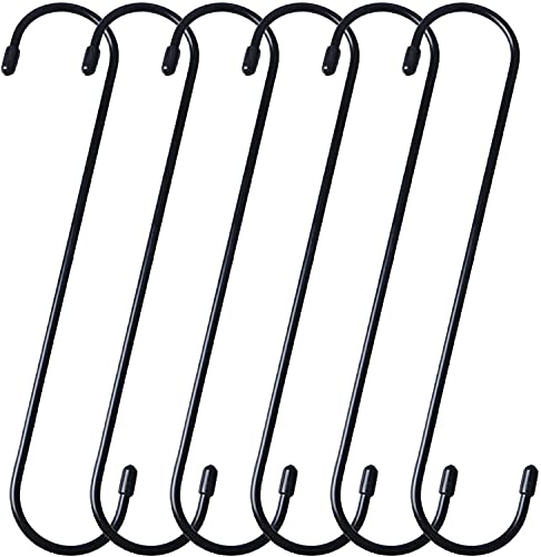 Baoswi Pack de 6 ganchos extra largos en S de 25 cm, extra grandes, ganchos en forma de S, ganchos negros resistentes, para colgar en plant, ganchos para cerrar, patios, uso interior y exterior