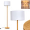 Stehleuchte Akrema, moderne Bodenlampe aus Holz/Stoff in Natur/Schwarz/Weiß, Standlampe mit Fußschalter am Kabel und rundem Stoffschirm, Ø 40 cm, Höhe 160 cm, 1-flammig, 1 x E27, ohne Leuchtmittel