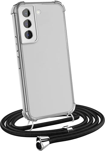 MyGadget Coque Cordon pour Samsung Galaxy S22 Plus - Cover Collier Bumper Silicone Transparent - Case Tour de Cou - Protection Anti Choc - Lanière Noir