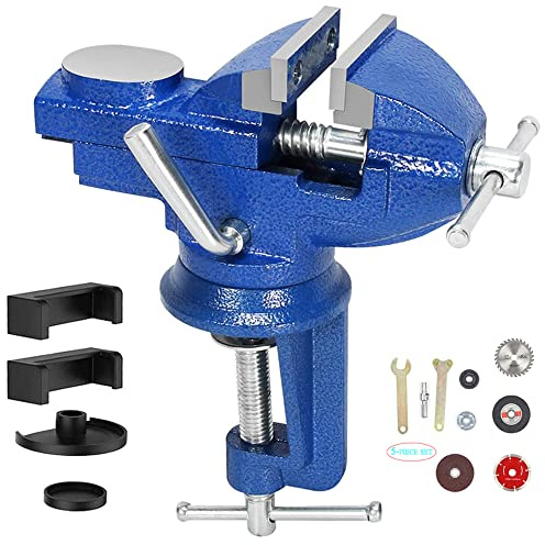 Mini tornillo de banco versátil, tornillo de base giratoria de 360 ° tornillo plano de carpintería 60mm para carpintería, conductos de corte, perforación, metalurgia - azul