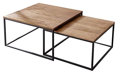 Riess Ambiente Design Couchtisch 2er Set Elements 75cm Mangoholz braun schwarzes Gestell Wohnzimmertisch Satztische Tischset Coffeetable