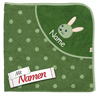 Sterntaler Kapuzenhandtuch Hase Kinni personalisiert mit Namen, GOTS Zertifiziert Badetuch Bestickt für Baby & Kinder, Junge Mädchen Badehandtuch/Kinder-Badetuch mit Kapuze