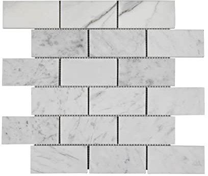 Adolif Carrara Weiße Marmor-Mosaikfliese, 5 x 10,2 cm, poliert, 5 Blatt, 100 % natürlicher Marmor, Fliesenspiegel für Küche, Bad, Dusche, Wand, Boden