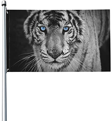 Gartenfahne Weißer Tiger Mit Blauen Augen Aufdruck Hausfahne Mit Fahne Dekoration Gartenhausbanner Für Den Außenbereich 152x90cm