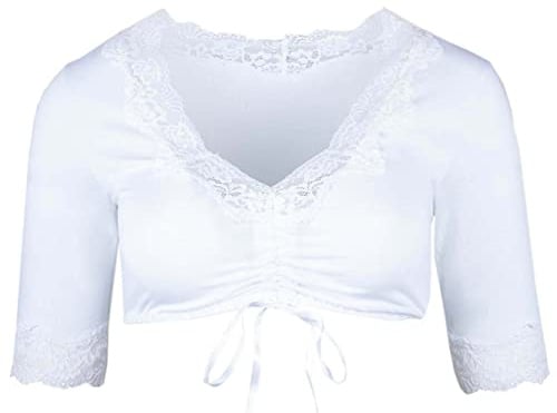 Nina von C. Dirndlbluse 82 463 648 Damen weiß | Jersey Spitze V- Ausschnitt | halbarm