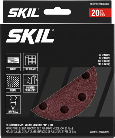 SKIL Lot de 20 feuilles de papier abrasif rondes pour ponceuses SKIL SR221601/SR6604B-10/SR660302 - CDA9003-5