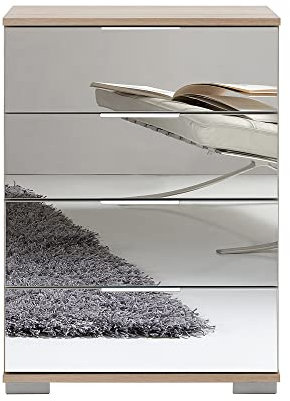 Lomadox Schlafzimmer Nachttisch Nachtschrank in Eiche sägerau Nb. mit Spiegelfront, B/H/T ca. 52/74/38 cm