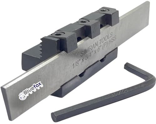 BLUEFOX TOOLS Lathe Adjustable Type Parting Cut Off Tool Holder 10mm Shank with 3/4 HSS Blade | Metal Lathe Machine | T Type Cut Off Quality | Steel Tool - Hardened and Precisely Ground