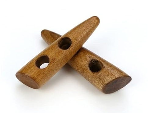 12 Stück Knebelknöpfe mittelbraun 60mm Keil braun dunkelbraun Knebel, 2 Löcher (6,5mm) Keilform längliche Knöpfe Keilknöpfe zum annähen nähen basteln - Jackenknöpfe Mantelknöpfe abgeschrägtes Ende