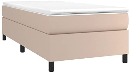 vidaXL Bettgestell, Polsterbett Bett für Schlafzimmer, Bettrahmen mit Lattenrost, Kunstlederbett Einzelbett, Cappuccino-Braun 90x200cm Kunstleder