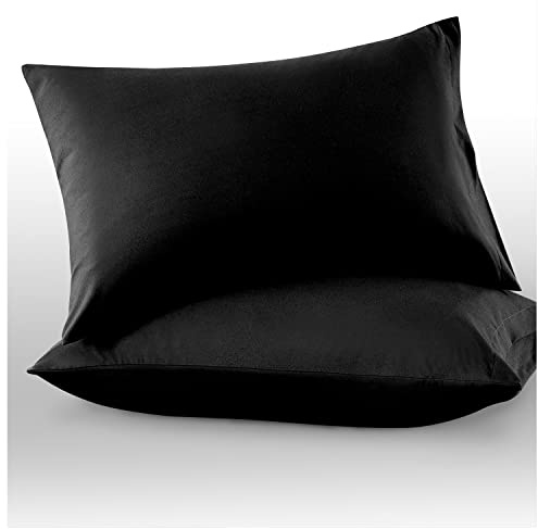 GC GAVENO CAVAILIA Microfiber Pillow Cases 2 Pack - Plain Dyed Housewife Pillowcases - Black - (74x48 cm)