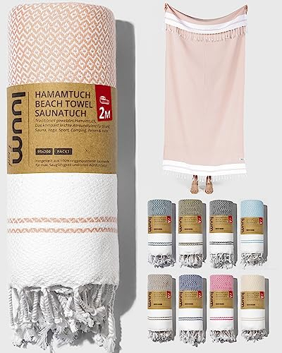 Luum® Saunahandtuch Hamamtuch groß 100x200 Strandtuch XXL Badetuch Handtuch Yogatuch Duschtuch Strandhandtuch Saunatuch Reisehandtuch Turkish Towels, Damen Herren, 100% Baumwolle, Peach