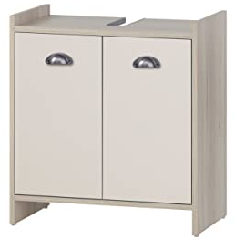 Schildmeyer Waschbeckenunterschrank Lindholm 155294, Sandeiche Dekor/Cremebeige, 56,9 x 33 x 62,4 cm