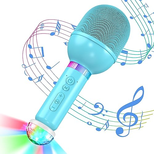 TONOR Karaoke Mikrofon Kabellos Kinder, Wireless Microphone Microfono Funkmikrofon Geschenk&Spielzeug für Mädchen Jungen tragbares KTV Mikro Mic wiederaufladbar zum Singen drahtlos mit RGB Kugel Blau