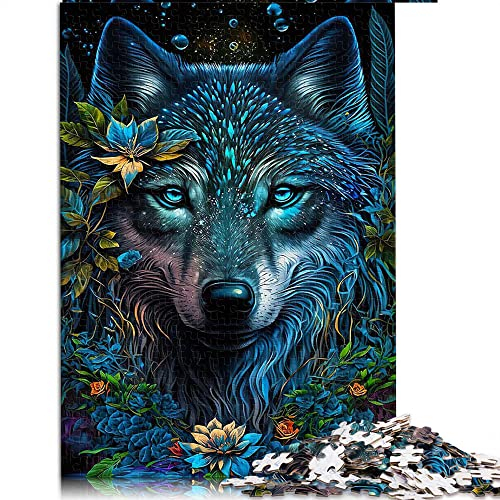500 Teile Puzzle für Erwachsene Wolf im Mandala Dschungelpuzzle für Erwachsene Holzpuzzle Schwierig und Herausforderung (Größe 38x52cm)