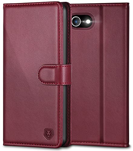 Handyhülle für iPhone SE 2022/2020 Hülle iPhone 7 / iPhone 8 Hülle Leder Klapphülle Brieftasche Kartenfach Ständer Magnet Handytasche Case Schutzhülle für iPhone SE 2022 5G/ SE 2020/8 / 7 - Weinrot