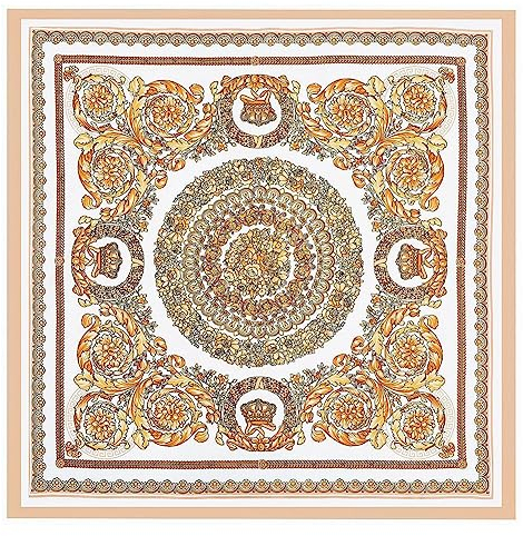 Yurosiay Damen Seidentuch 90x90cm Vintage Bedrucktes Halstuch Barockstil Satin Schal Damen Quadrate Faux Seidenschal Elegant Satin Kopftuch Bandana Halstuch Halstücher für Frauen Beige