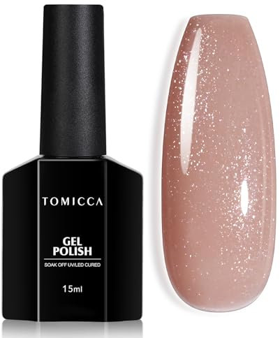 TOMICCA UV Nagellack Glitter Silber Glitter Dunkel Nude, 15ml Dunkles Nude Glitter Gel-Nagellack, UV LED Soak Off Manicure Gel Lacquer Varnish