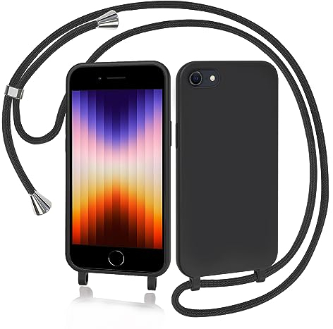 AOMYKE Handyhülle für iPhone 6 / iPhone 7 / iPhone 8 / iPhone SE 2020 Hülle mit Band, iPhone 6/7/8/SE 2020 Hülle zum Umhängen Schutzhülle mit Kette Kordel Weich TPU Liquid Silikon Case, Schwarz