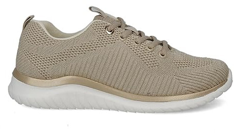PAYMA - Zapatillas Sneakers Deportivas Mujer. Tela Malla Transpirable. Memory Foam. Tenis Gimnasio, Deporte, Casual y Caminar. Cordones. Color: Beige Cordones. Talla: EU 39