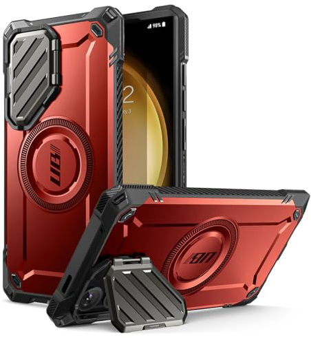 SUPCASE Coque pour Samsung Galaxy S24 Ultra 5G (2024) avec Protection Caméra [UB Mag XT] Intégrale Robuste Antichoc avec Béquille Intégrée (Rouge)