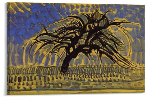 YOOSONG Piet Mondrian Blauer Apfelbaum-Serie, Poster, Gemälde auf Leinwand, Wandkunst, Poster, Rollbild, Druck, Wanddekoration, Heimposter, 50 x 75 cm