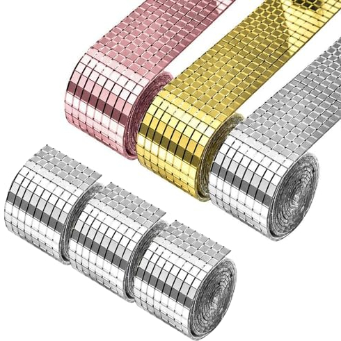 9600 Stück Selbstklebende Mosaikfliesen, Basicon 5 x 5mm Mini Spiegel Mosaik Selbstklebend, 6 Rollen Spiegel Mosaikfliesen Aufkleber für DIY Handwerk Dekoration