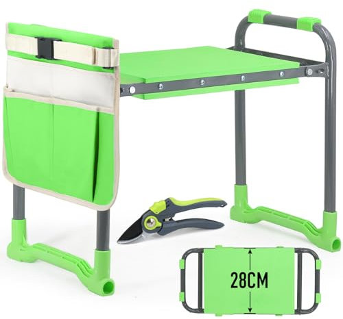 Garden Kneeler Seat with Handles, Upgraded Widened 28cm Kneeling Pad, Heavy Duty Garden Stool with Extra Pruner, Pouch, Garden Kneeler Seat Holds 160kg, Garden Gifts for Senior Citizens Men & Women