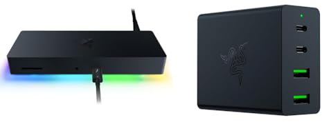 Razer Thunderbolt 4 Dock Chroma - Premium Hub mit RGB-Beleuchtung & Portables Schnellladegerät – USB-C GaN Charger (2 USB-C- und 2 USB-A-Anschlüsse, gleichzeitiges Laden mehrerer Geräte) Schwarz
