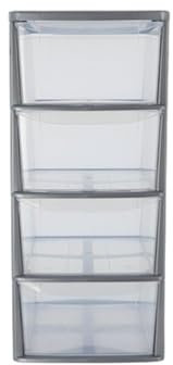 Storage Drawer Unit Plastic 4 Tier| Large Grey Tower Unit | Home School Office Cosmetics Kitchen Utensils Stationery Sanitary Towels Toys Tools Screws | 39Depth x 39Width x 87Height cm (1, GREY)