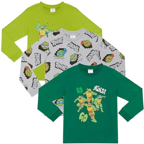 Teenage Mutant Ninja Turtles TMNT 3 Pack 100% Combed Cotton Long Sleeved T-Shirts Tops - 4-5 Years 110cm Multicoloured