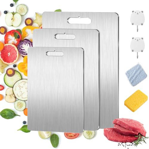 Tabla de cortar de titanio, tabla de corte Serenosole SafeCut de titanio 100 %, tabla de cortar de titanio, no deslizante con mango (60 x 40 cm)