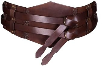 Ulfberth Mittelalterlicher Langgürtel, Büffelleder, dunkelbraun/schwarz, ca. 16,5 cm breit, Flechtnaht, Antik-Finish (Braun, XXL)