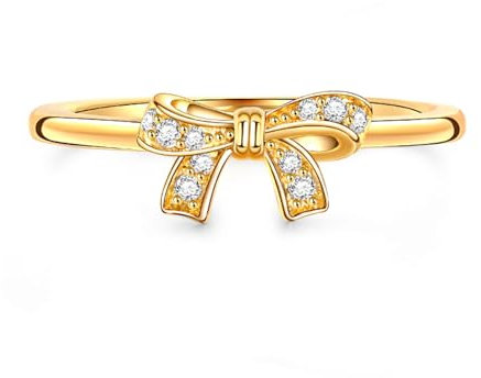 Jeulia Schleife 925 Silber Ring Für Damen Mädchen Runder Schliff Verlobungsring Ewigkeitsringe Eheringe mit Schmuckschatulle für Geburtstag, Weihnachten, Valentinstag (Gelbes Gold, 54(17.3))