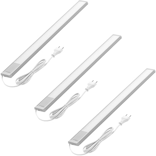 Oktaplex 3er Set Riva Unterschrankleuchte Küche 57,5cm 730lm warmweiß Küchenbeleuchtung mit Schalter 10,4W 230V LED Unterbaulampe silber
