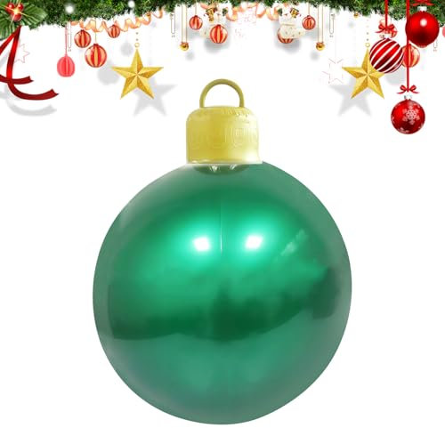 BRTNUP Weihnachten Aufblasbar Ball 60cm Riesen Weihnachtskugeln Große Weihnachtskugeln Ornamente PVC Aufblasbarer Weihnachtsball für Weihnachten Hof Veranda Garten (Grün)