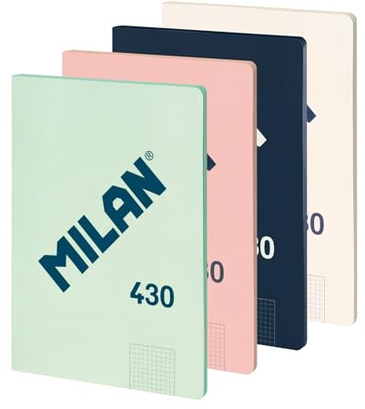 MILAN Packung mit 4 Notizbüchern A4, geleimt, liniertes Papier (7 mm), 48 Blatt, 95 g/m², Gummi-Kollektion 430