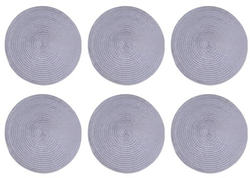 Coasters Set of 6 for Drinks Glass Outdoor Coffee Silver Round Placemats Woven Coaster for Table 18cm / 7 Inch Water Absorbent Braided Fabric Heat-Resistant Grey Bar Coaster 33-0418 Grey