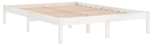 TREISL Erwachsene Bettrahmen Weiß 205,5x185,5x31 cm Kiefer Massivholz Schlafzimmer Bettrahmen Robuste Konstruktion für Doppelbetten | 180x200 cm Geeignete Matratze - Nicht enthalten