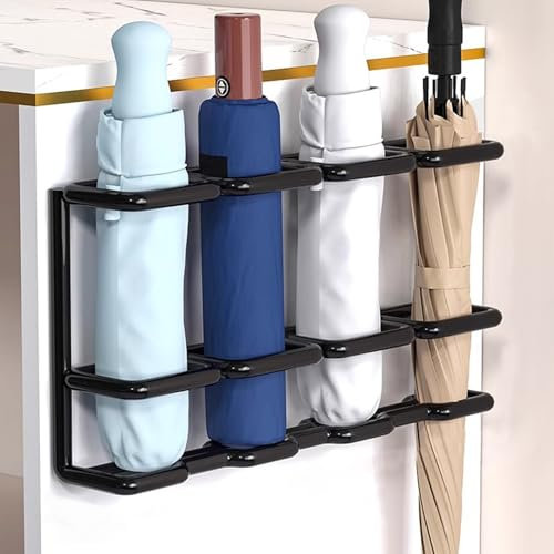 FSADYANG Schirmständer Balkon，Regenschirm Ständer，Im Freien Schirmständer，Geeignet for Regenschirme mit Langem Und Kurzem Griff, Schirmaufbewahrungsbox, Installiert Hinter der tür(Black Without Hook)