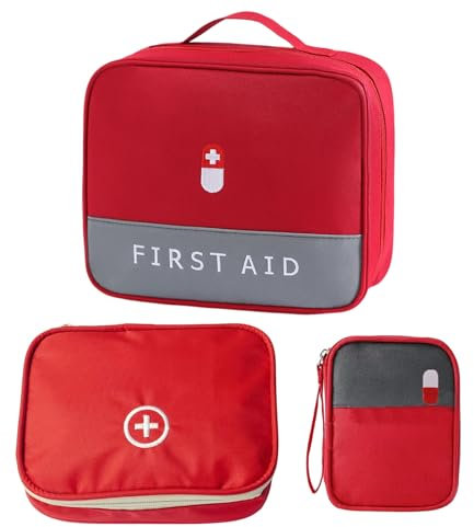 CHENKEE Medikament Tasche, 3 Stück wasserdichte Medizin Aufbewahrungstasche Medikamententasche Leer Erste Hilfe Tasche Große Kapazität Medizinische Notfalltasche für Home, Office, Reisen(Rot)